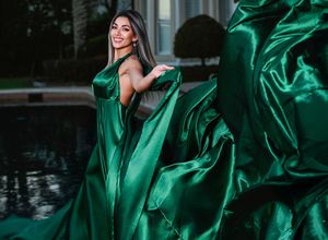 Luxury Flying Dress Portrait in Emerald Green by Marley Domeck