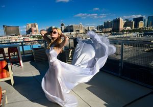 Luxury Flying Dress Portrait on Las Vegas Rooftop by Marley Domeck