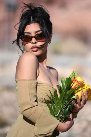 Luxury Editorial Portrait of Fashion Model Julie  with Sunflowers by Marley Domeck