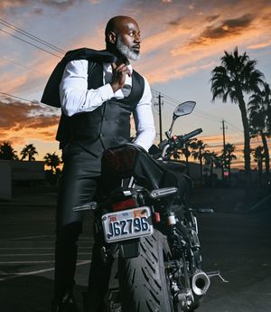 Luxury Portrait of Dr Swag with Motorcycle at Sunset by Marley Domeck