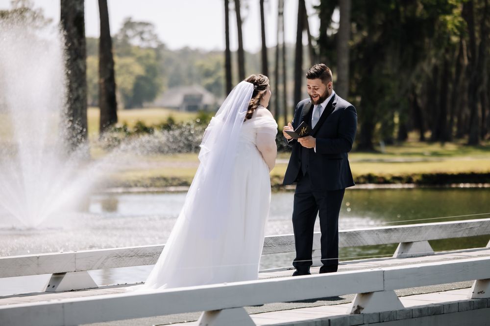 Bride and groom exchanging vows | Jacksonville + St. Augustine Florida Wedding Photographer | Eagle Harbor Golf Club Wedding