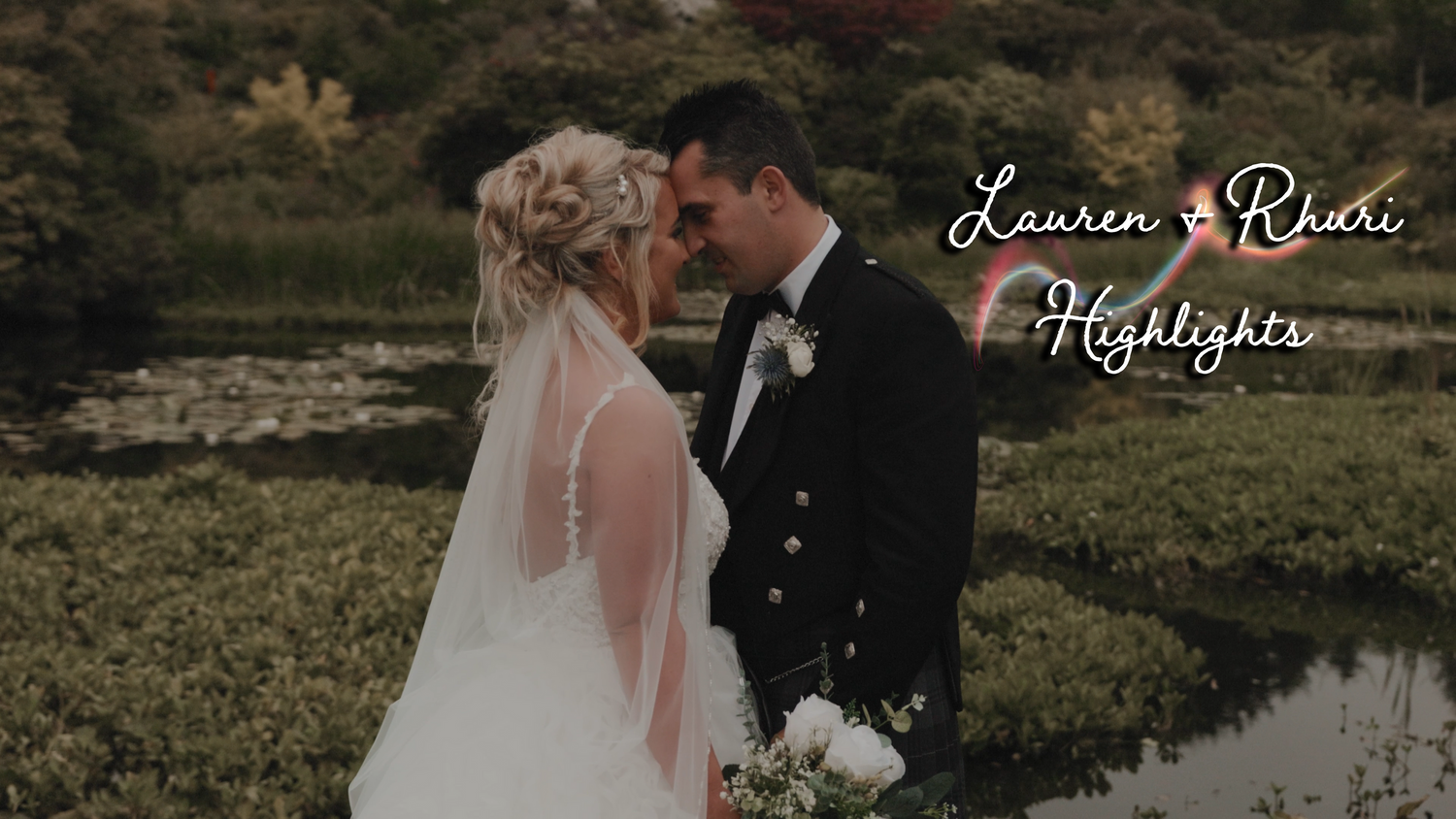 Bride and groom holding each other in Glenwhan Gardens