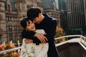 Bride and groom eloping at City Hall in Toronto, Ontario. Wedding photography by Samantha Bateman.