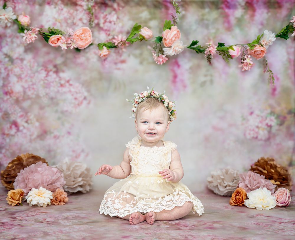 cake smash photo shoot, kids and baby photographer in schaumburg, il, flowers theme cake smash photo shoott