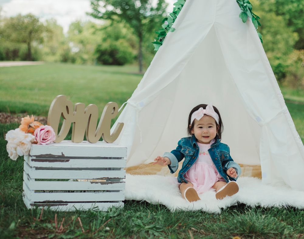 outdoor baby photo shoot, first birthday tent photoshoot, outdoor cake smash photo shoot, photographer in schaumburg