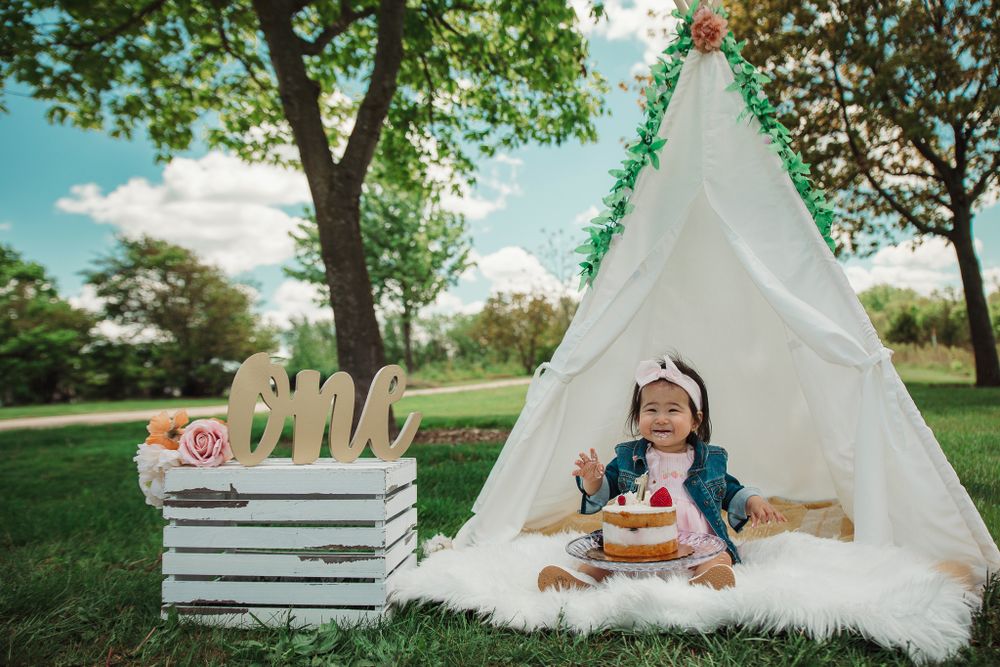 outdoor baby photo shoot, first birthday tent photoshoot, outdoor cake smash photo shoot, photographer in schaumburg