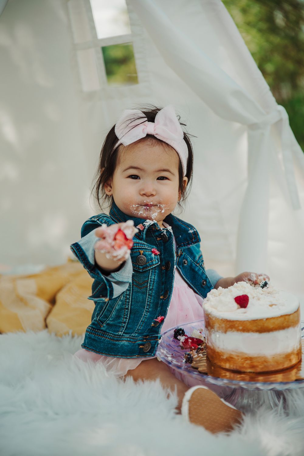 outdoor baby photo shoot, first birthday tent photoshoot, outdoor cake smash photo shoot, photographer in schaumburg