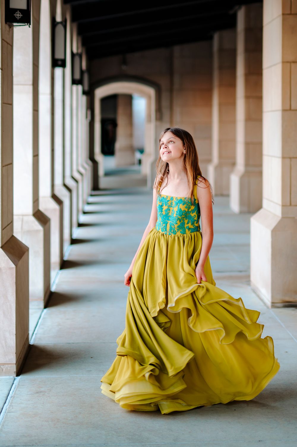 French-inspired dream dress child couture gown in downtown tulsa; dress by little dreamers couture