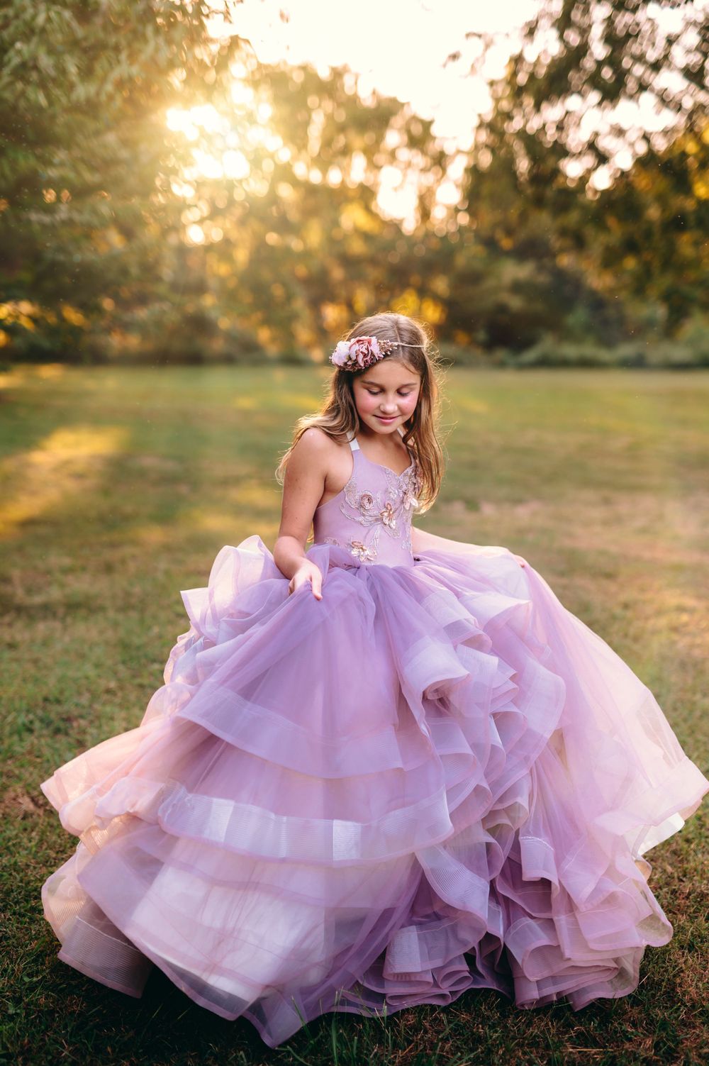 mauve dream dress child couture gown session at coal creek farm jenks