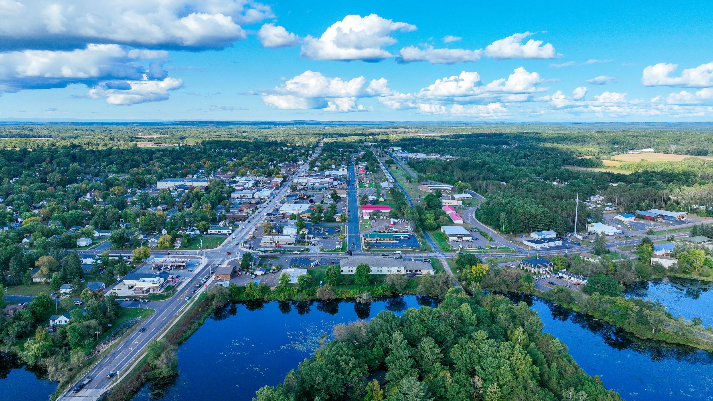Aerial perspective over Spooner, Wisconsin