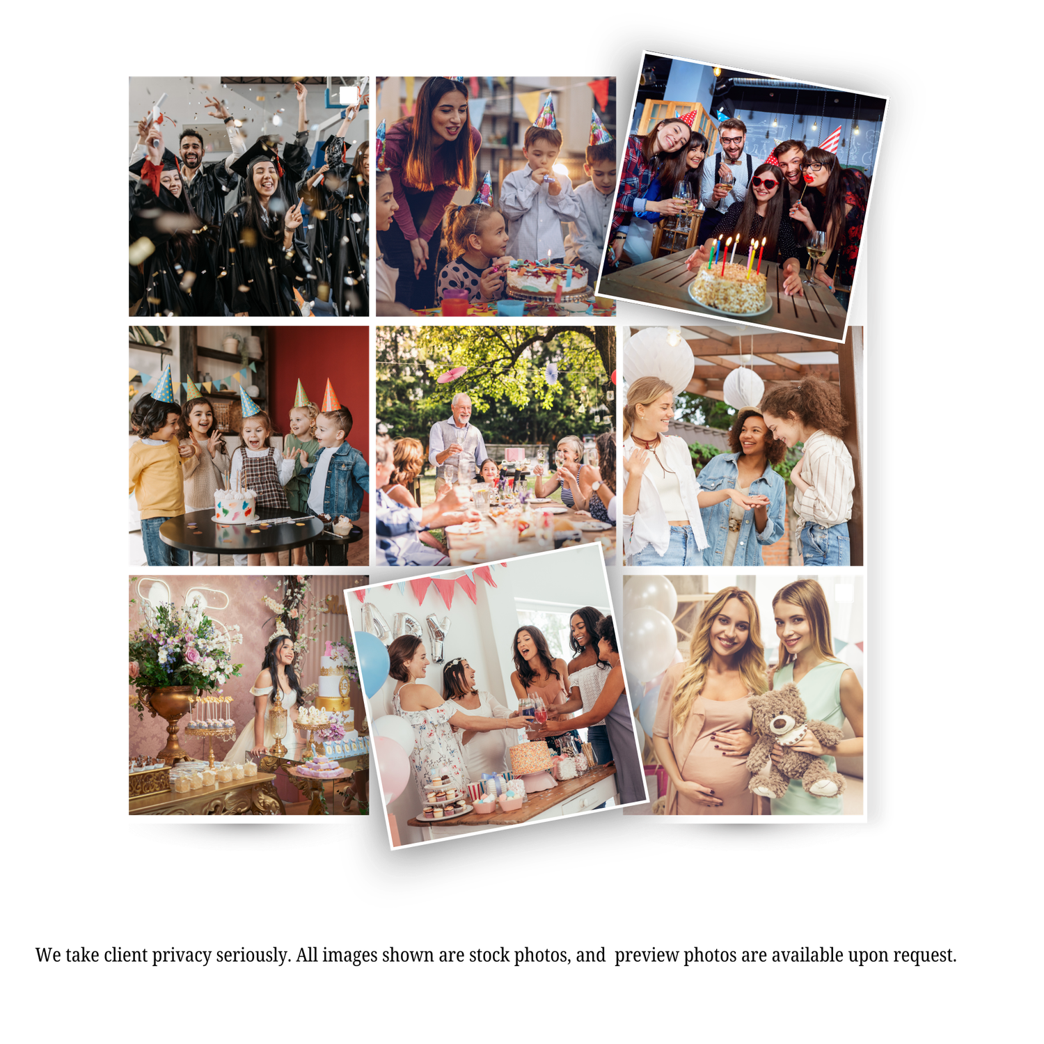 Collection of candid event photos showing celebrations, parties and social gatherings.