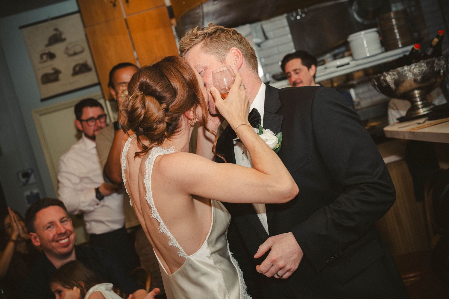 Wedding ceremony in Chelsea Town Hall, vintage wedding dress, wedding in pub