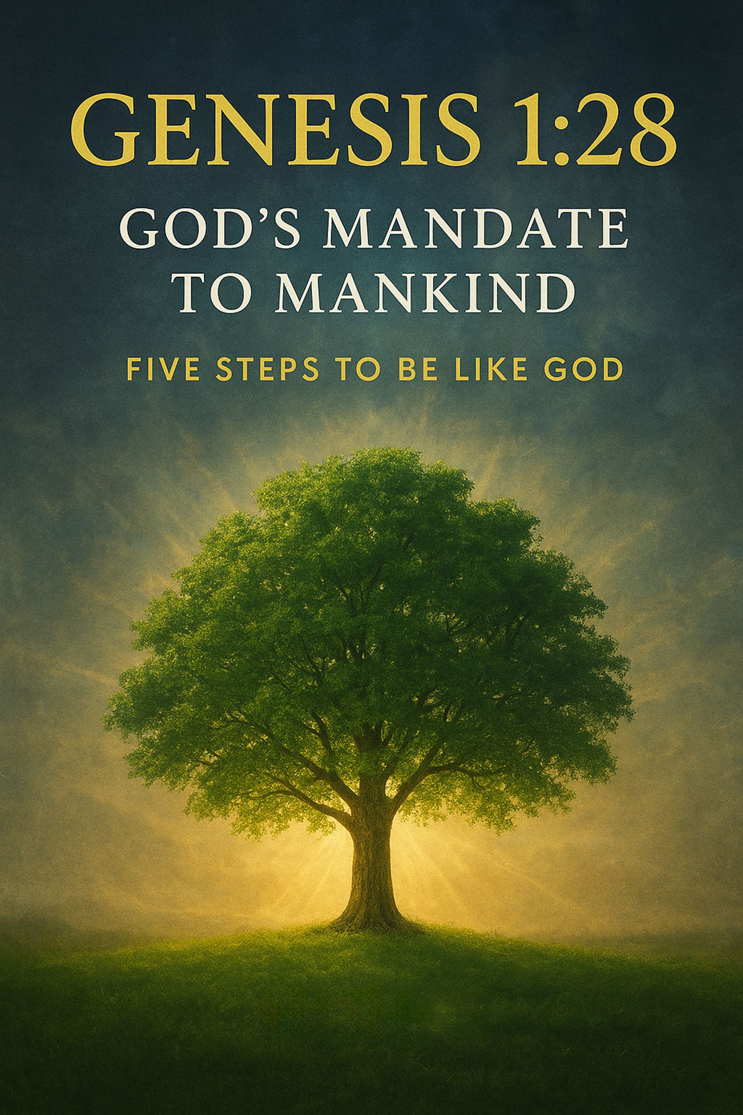 The front cover of Solomon Johnson's new ebook, Genesis 1:28 God's Mandate to Mankind. Five Steps to be Like God.