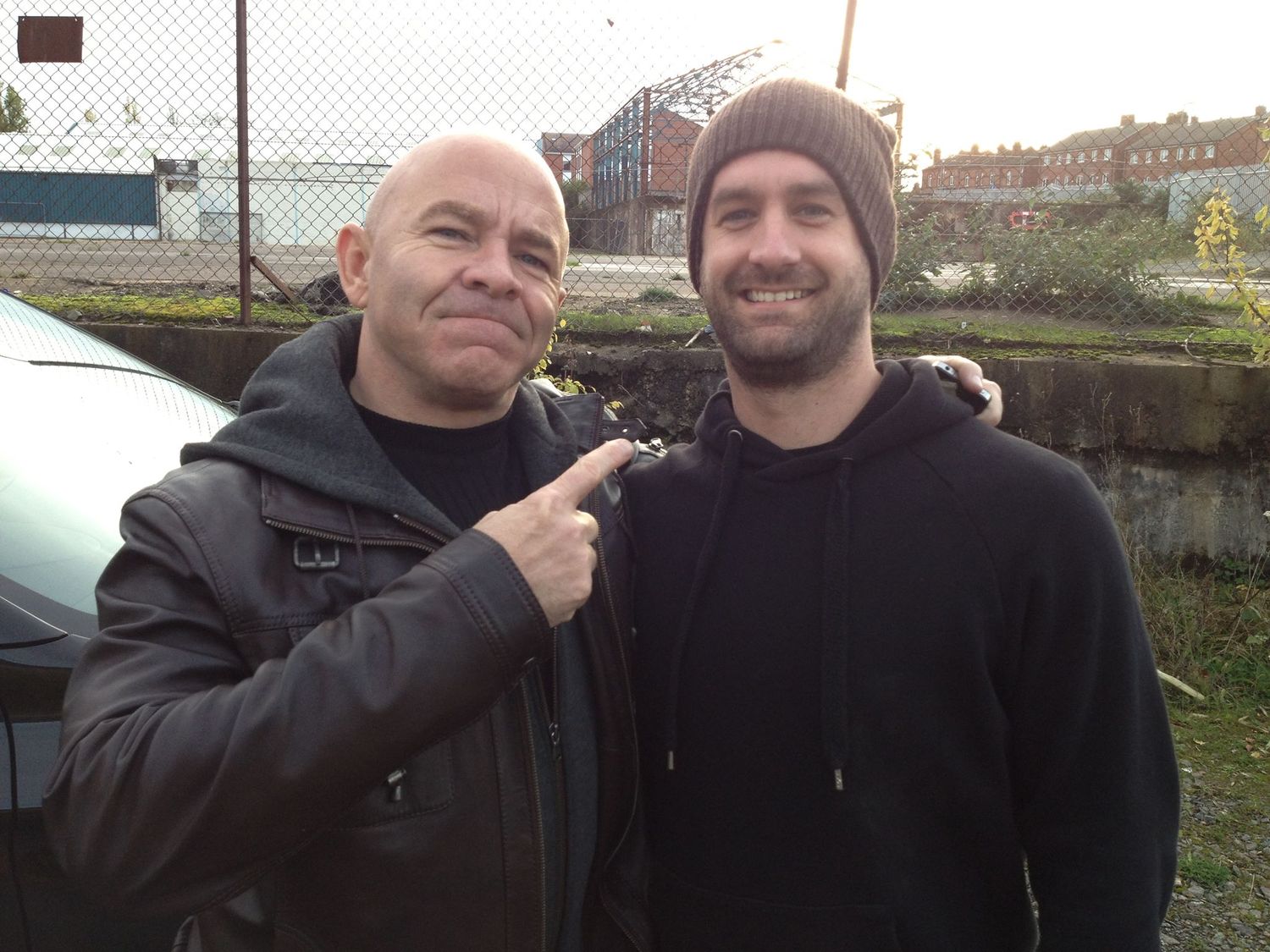 Russ Stedman standing with Dominic Littlewood from Cowboy Builders