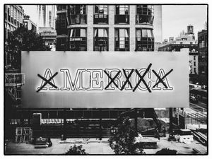Vandalized billboard in new york city, USA. 2024