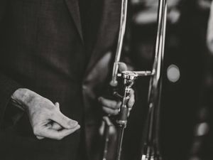 Jazz Musician holding trumpet during the jazz festival in Wellington, New Zealand. 2024