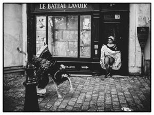 Cabaret dancers outside Picasso's studio. Montmartre, Paris. October, 2024