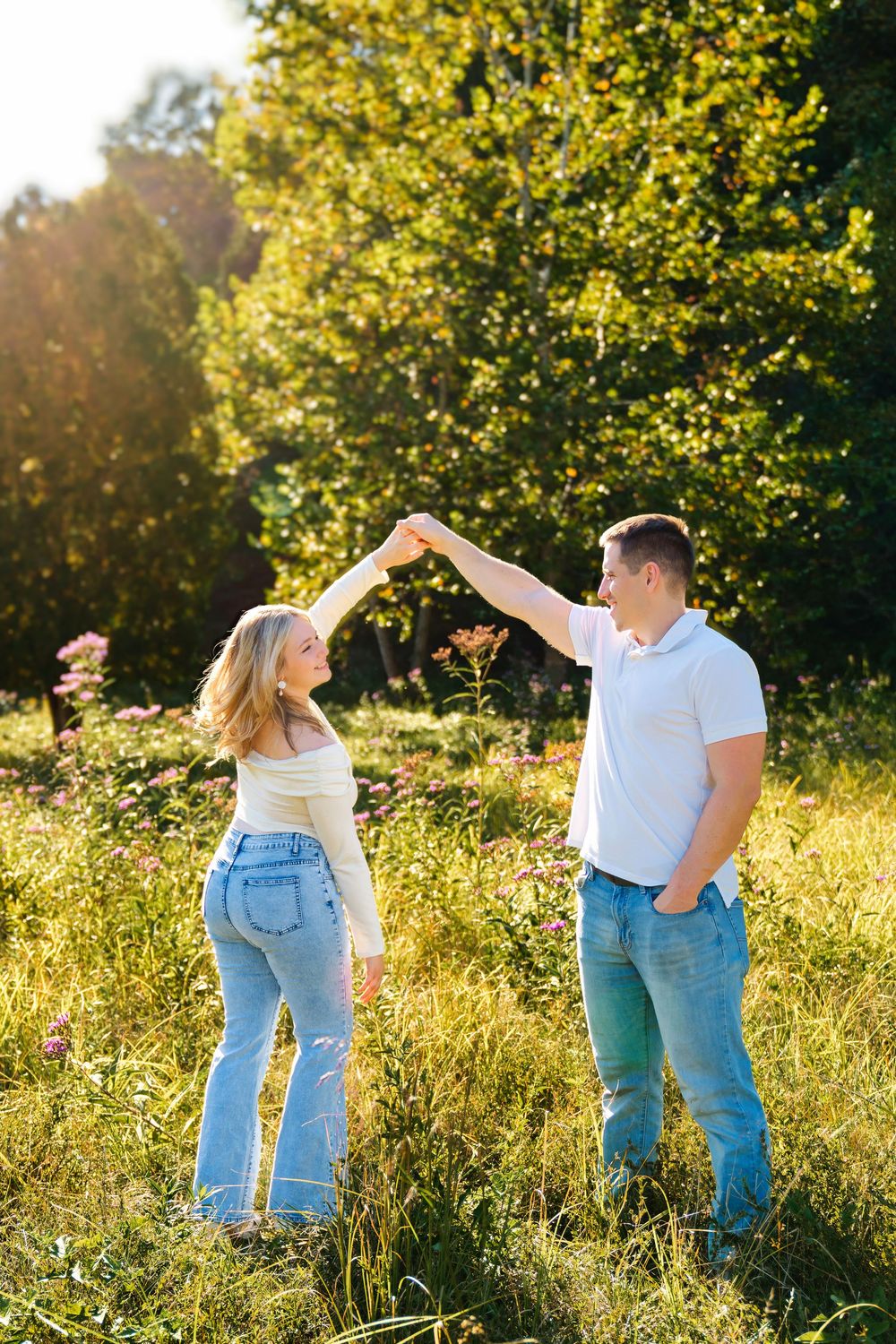 Maggie & Andrew's golden hour engagement at The Hangar wedding venue in Hocking Hills in Logan Ohio. Cincinnati Wedding Photographer