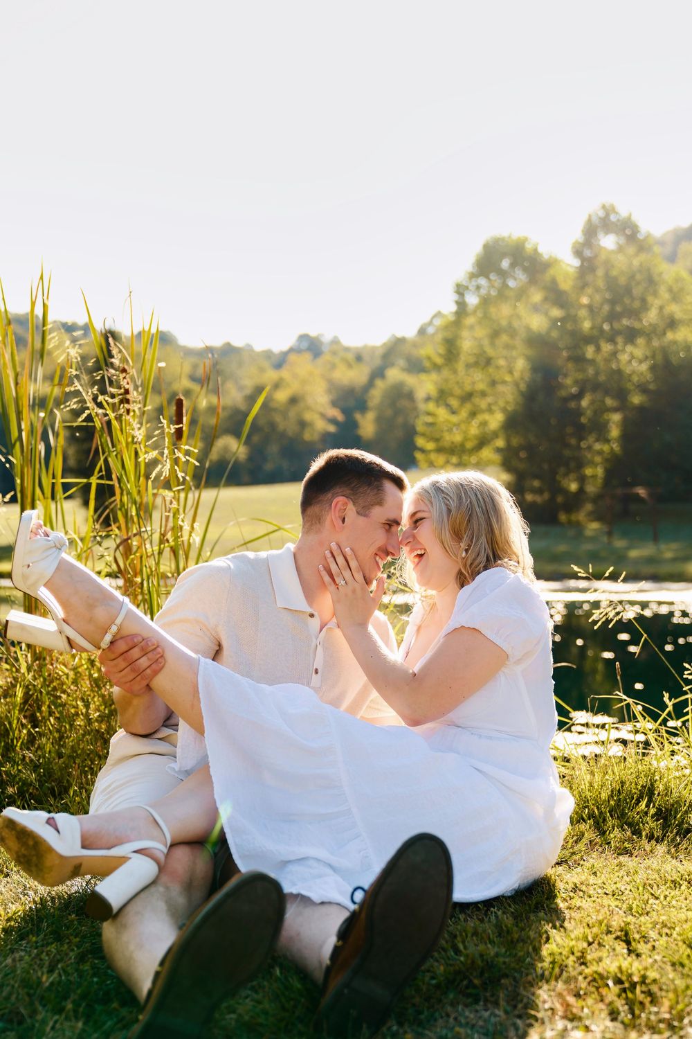 Maggie & Andrew's golden hour engagement at The Hangar wedding venue in Hocking Hills in Logan Ohio. Cincinnati Wedding Photographer