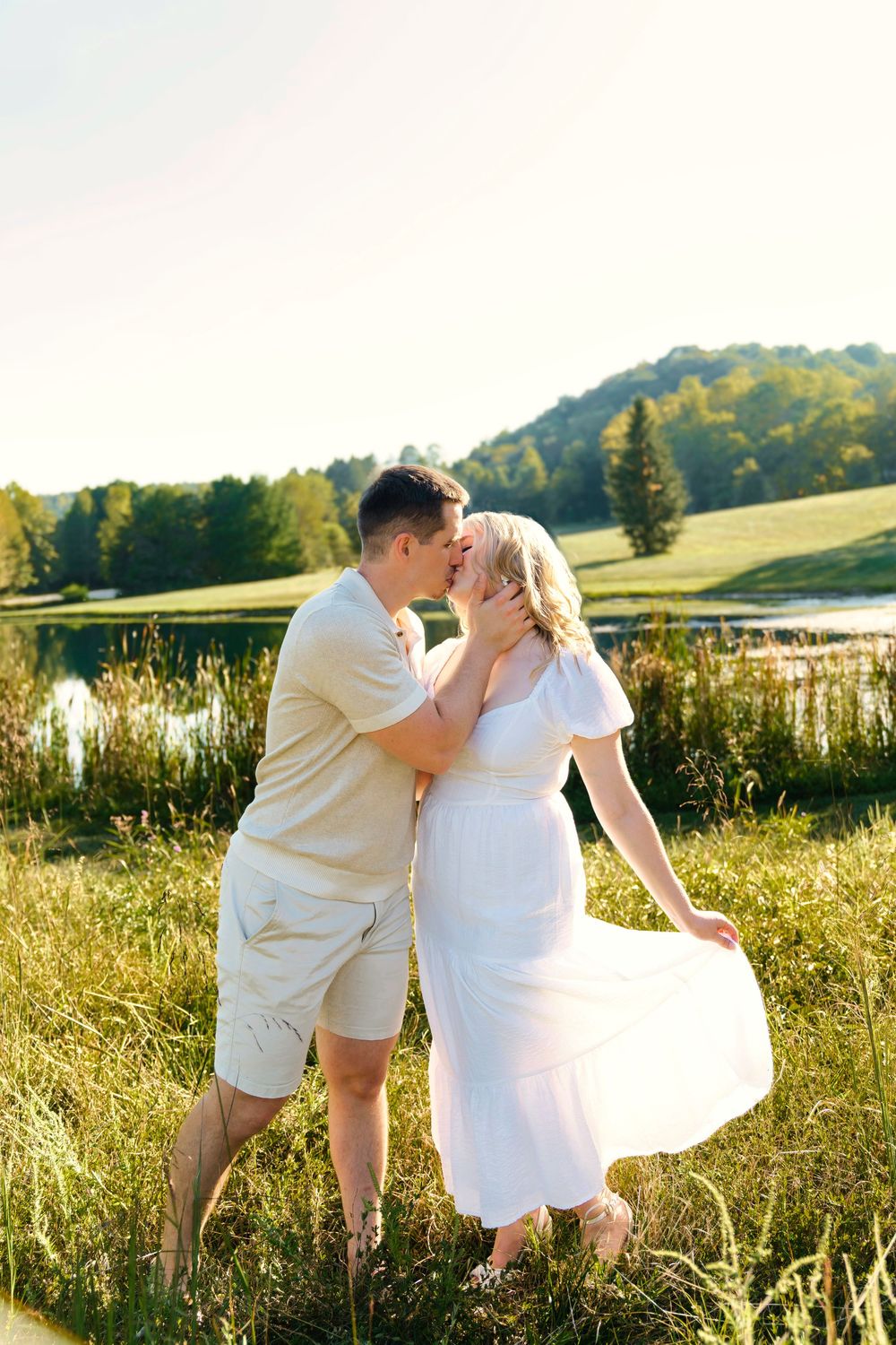 Maggie & Andrew's golden hour engagement at The Hangar wedding venue in Hocking Hills in Logan Ohio. Cincinnati Wedding Photographer