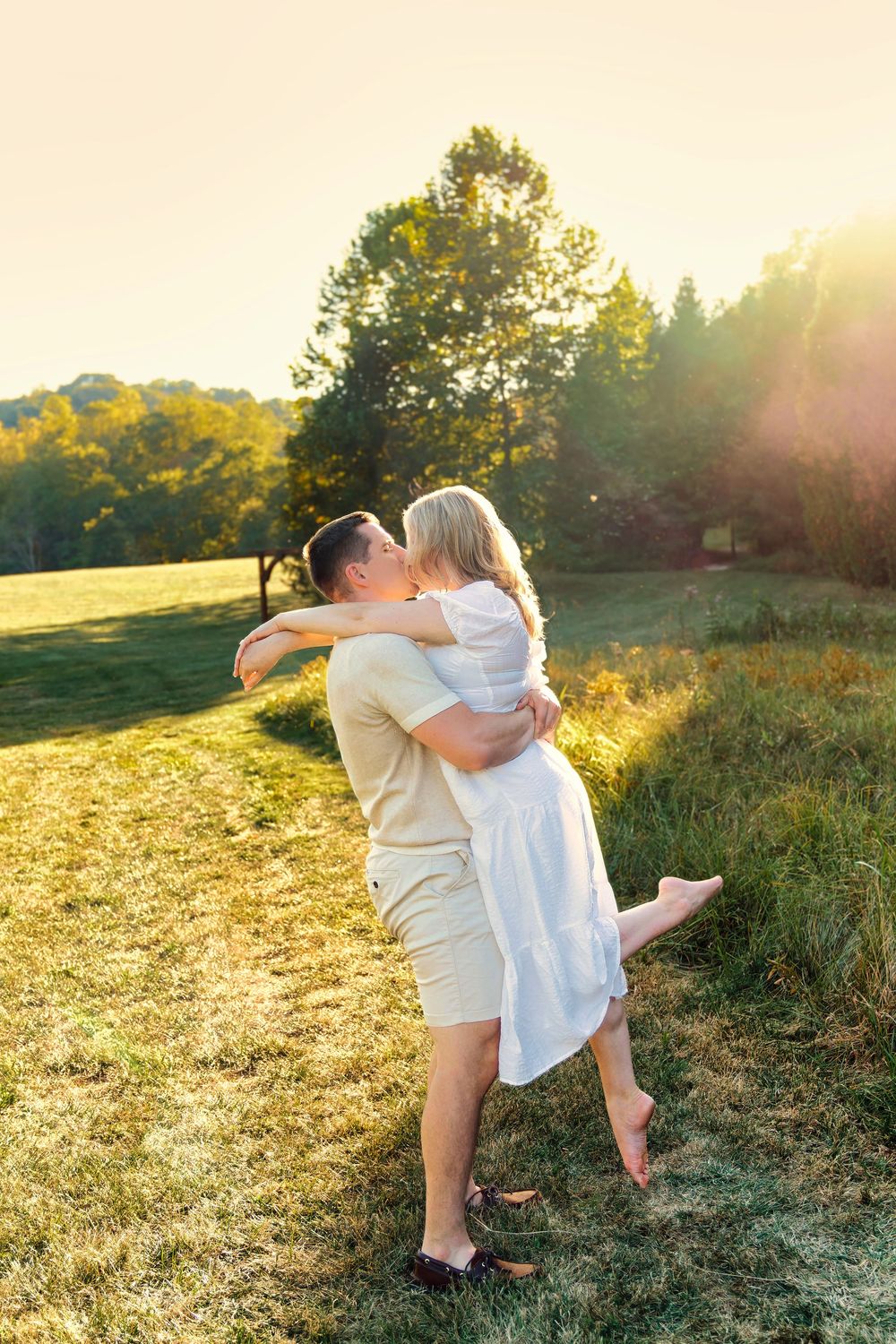 Maggie & Andrew's golden hour engagement at The Hangar wedding venue in Hocking Hills in Logan Ohio. Cincinnati Wedding Photographer