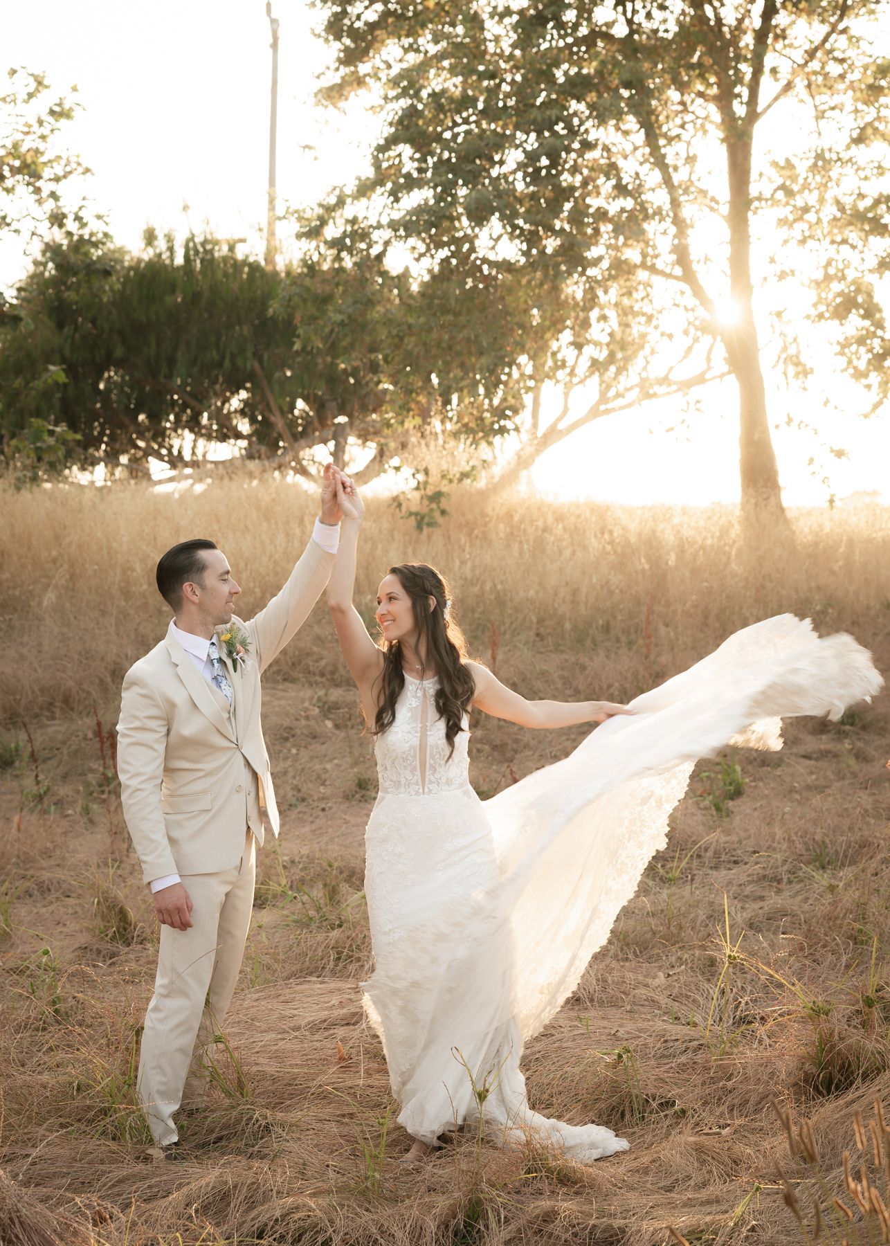 Bride and Groom dance under the sun at wedding in Orcutt with Santa Barbara Photograher