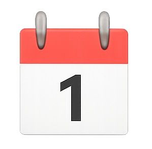 Four emojis in a row showing a calendar with number 1, sparkle, speech bubble, and praying hands.