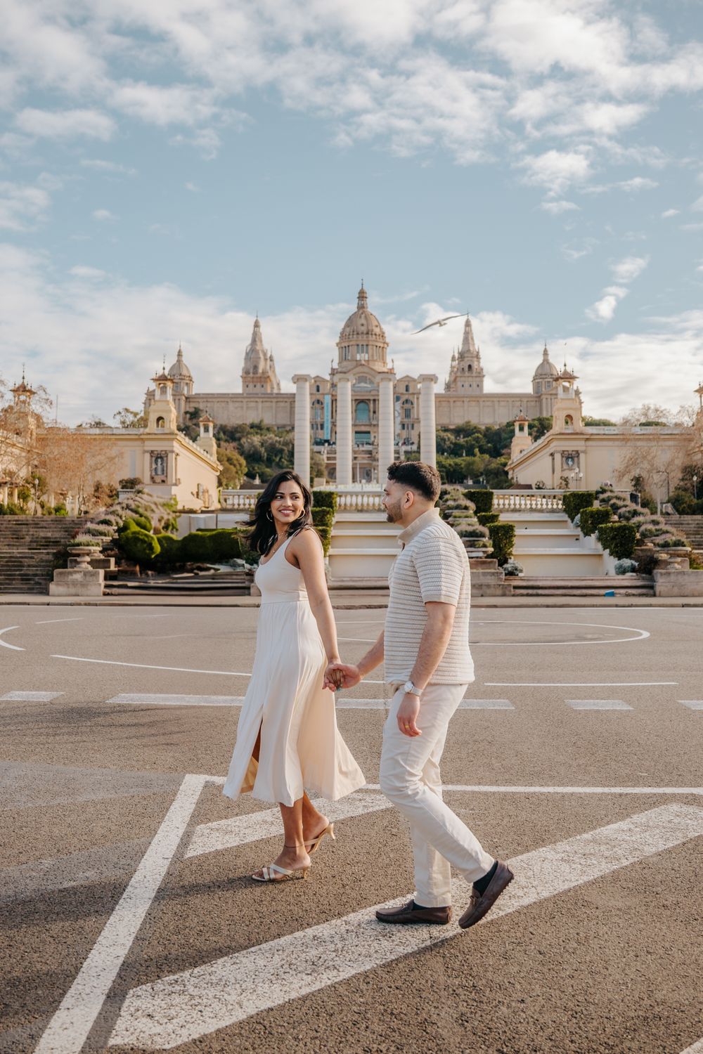 Couple dancing by the castle wall