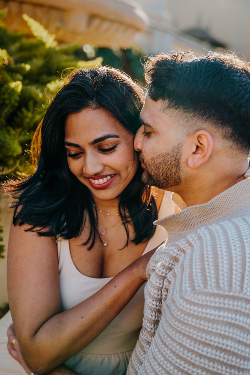Warm embrace on scenic terrace