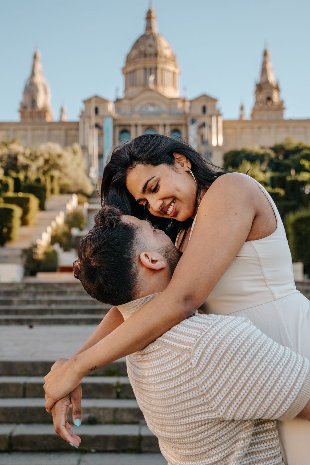 Golden hour couple portrait in Barcelona
