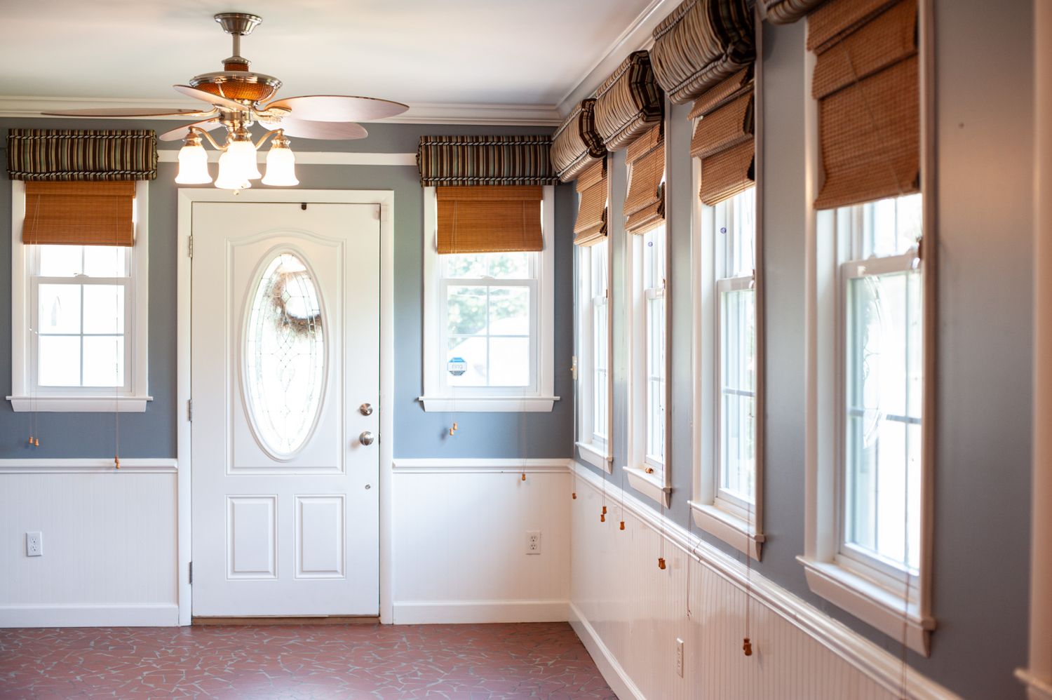 Interior of farmhouse with multiple windows