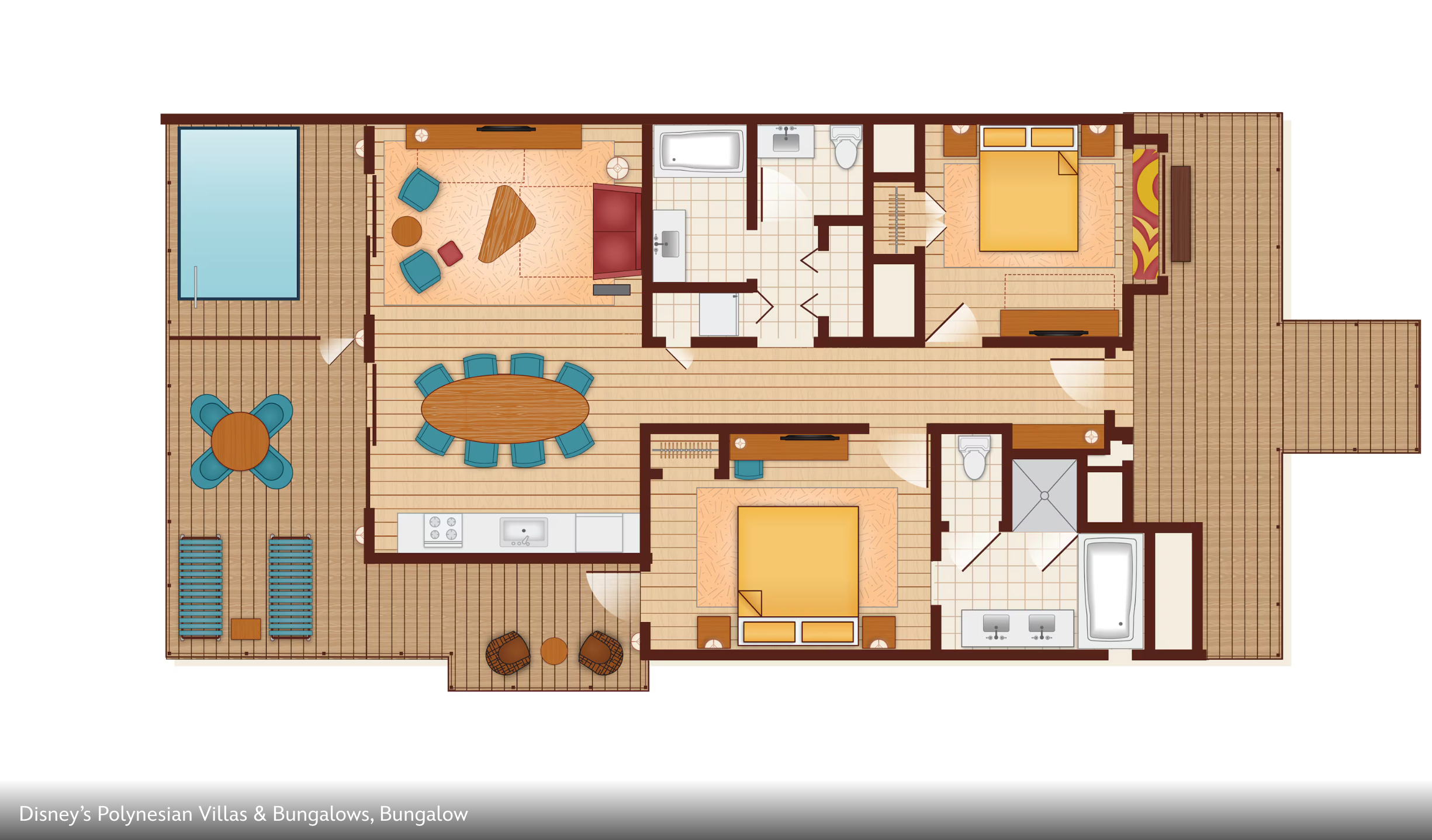 Full floor plan layout showing a modern apartment with multiple rooms and outdoor space.