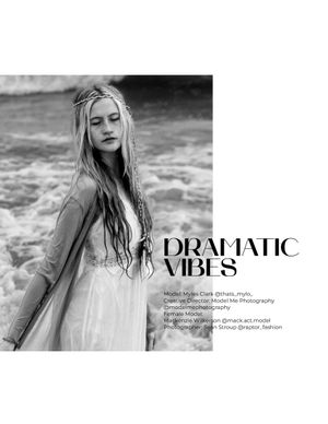 Black and white fashion editorial photo showcasing bride in flowing dress by the ocean.