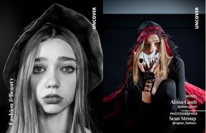 Fashion photography contrast showing artistic black and white versus dark dramatic styling.