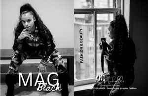 Black and white fashion magazine spread showing editorial style portraits.