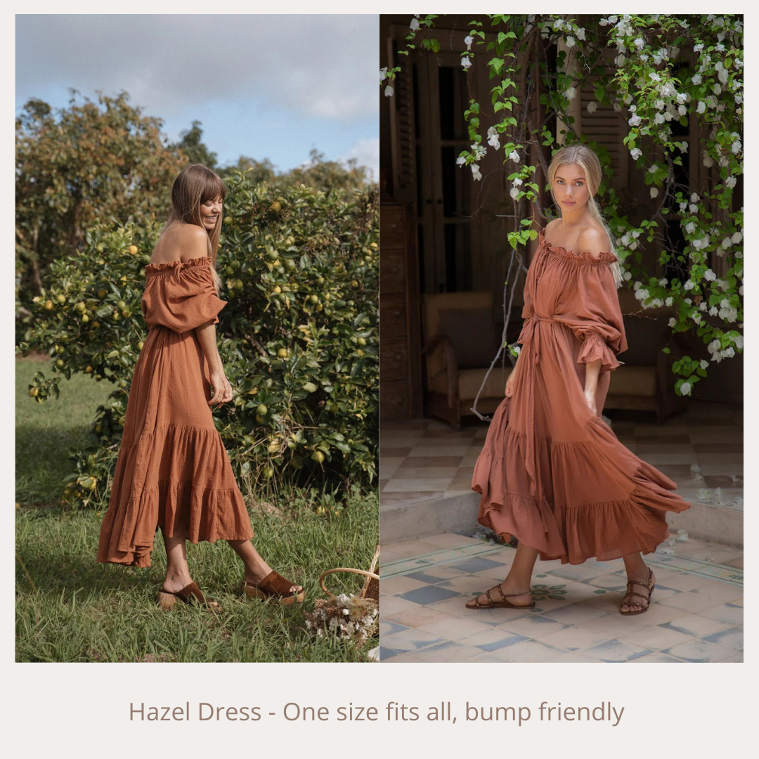 Client wardrobe dress, burnt orange long dress