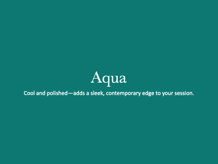 A teal-colored text background displaying the word 'Aqua' with a subtitle about cool and polished contemporary style.