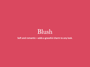 A minimalist text design showing the word 'Blush' with a tagline against a soft pink background.