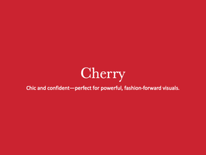 A bright red background with the word 'Cherry' and descriptive text about chic and confident fashion-forward visuals.