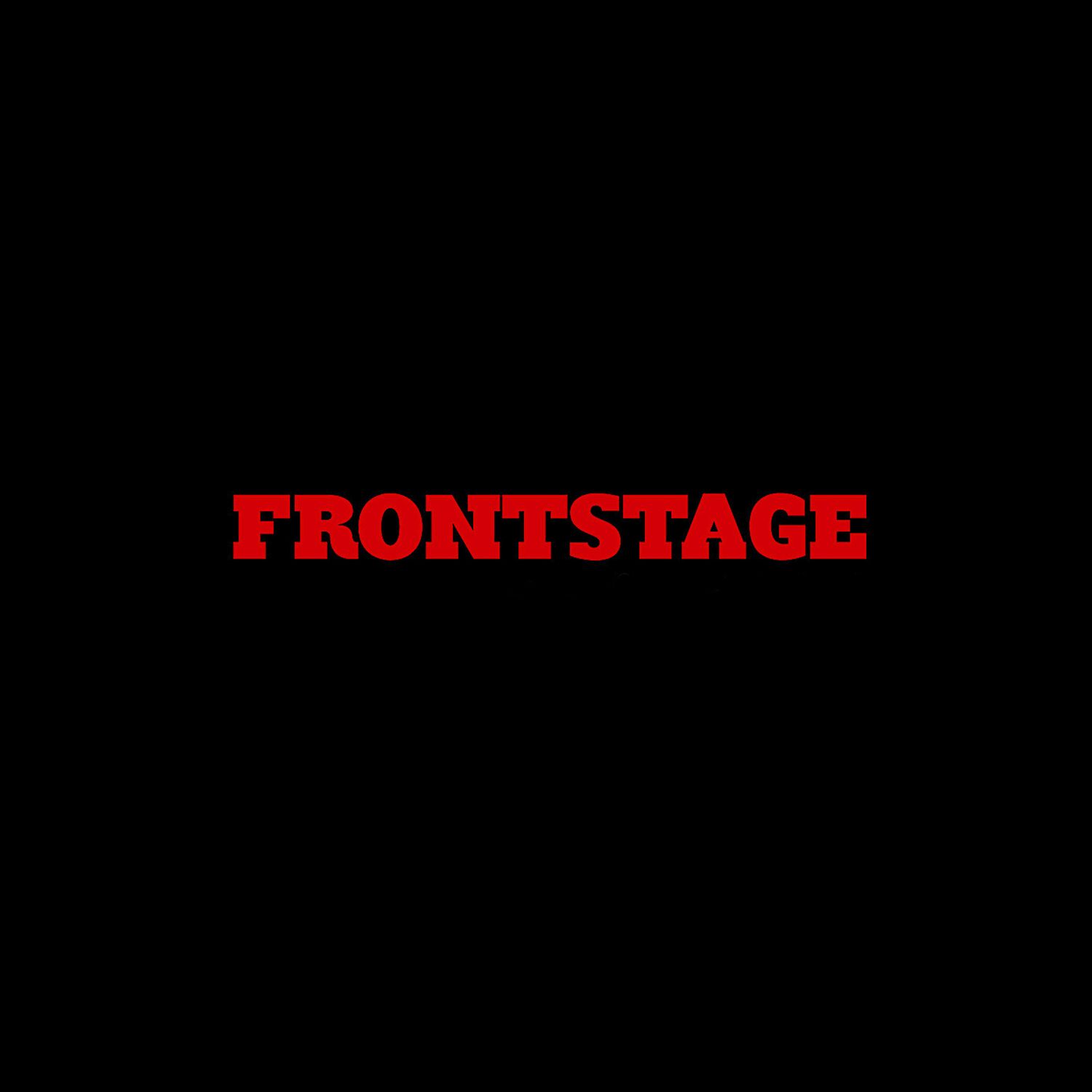 Red text spelling 'FRONTSTAGE' on a black background.