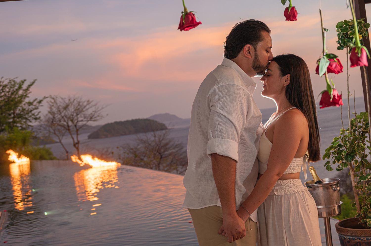 Proposal setup with flowers and candles in Playa Flamingo Costa Rica