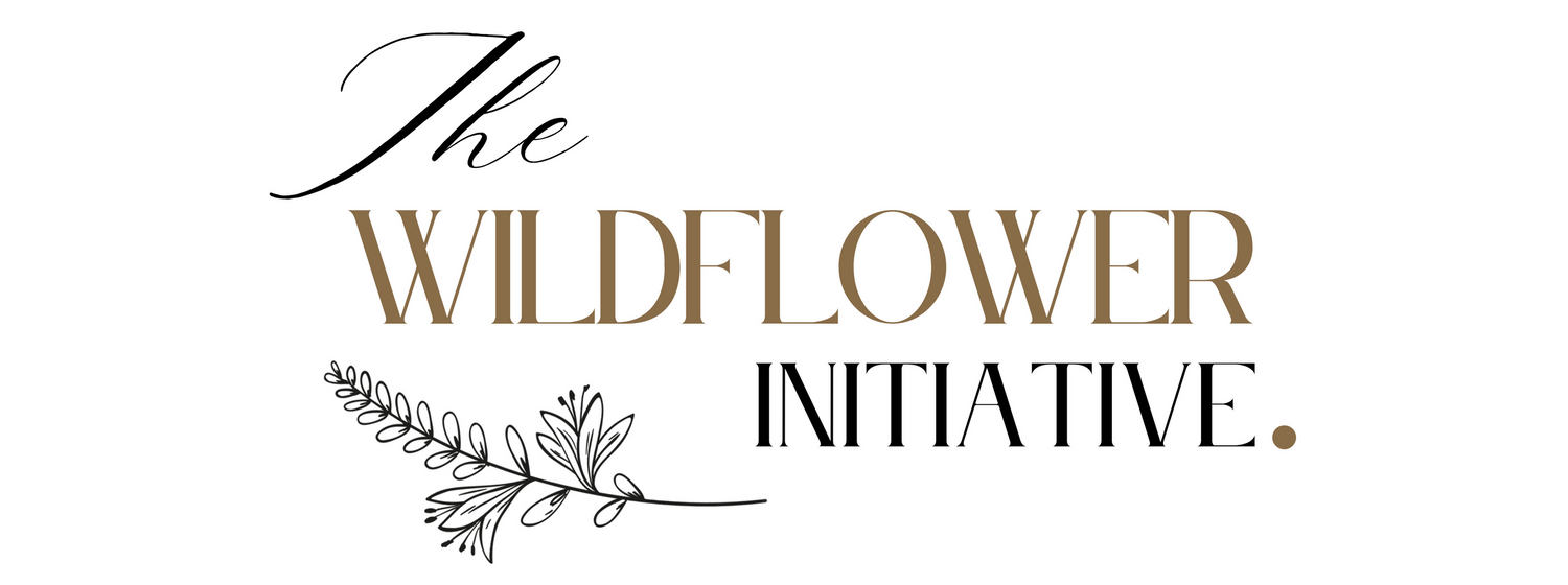 The Wildflower Initiative logo design featuring elegant black and brown typography with a delicate botanical motif.