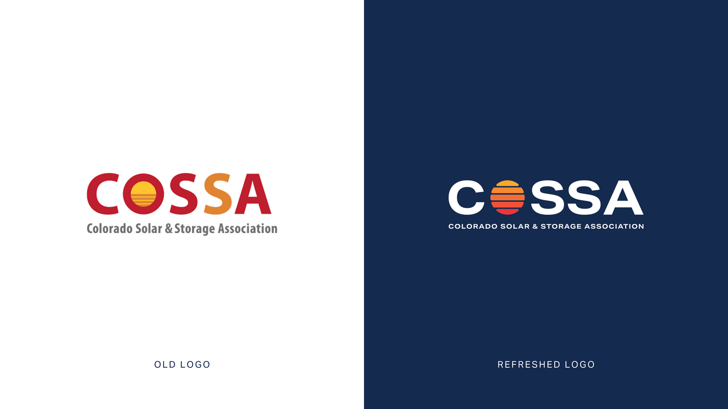 Logo variations for COSSA brand identity showing different color applications.
