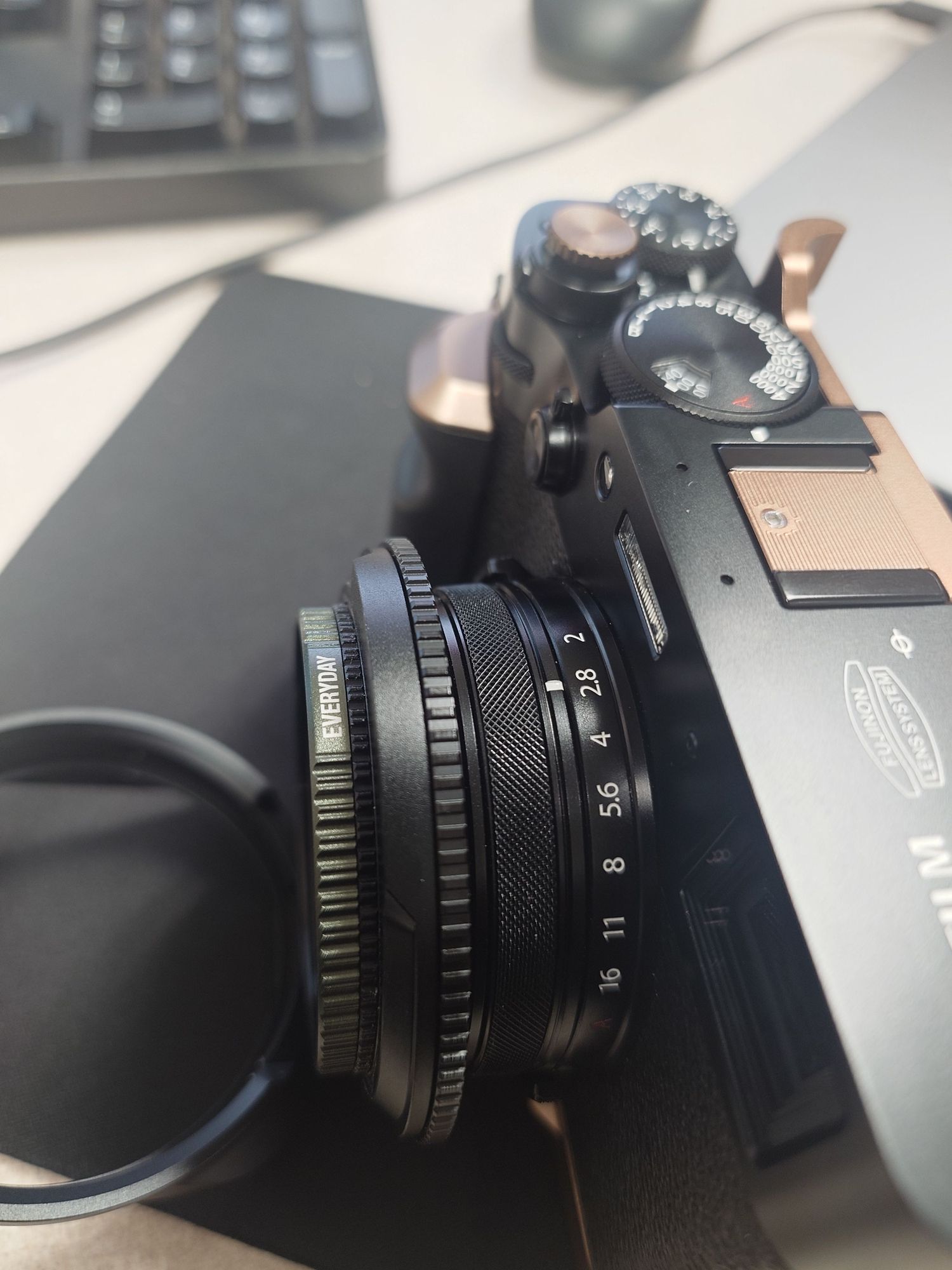 Close-up sequence showing the aperture ring and manual focus controls on a vintage camera lens.