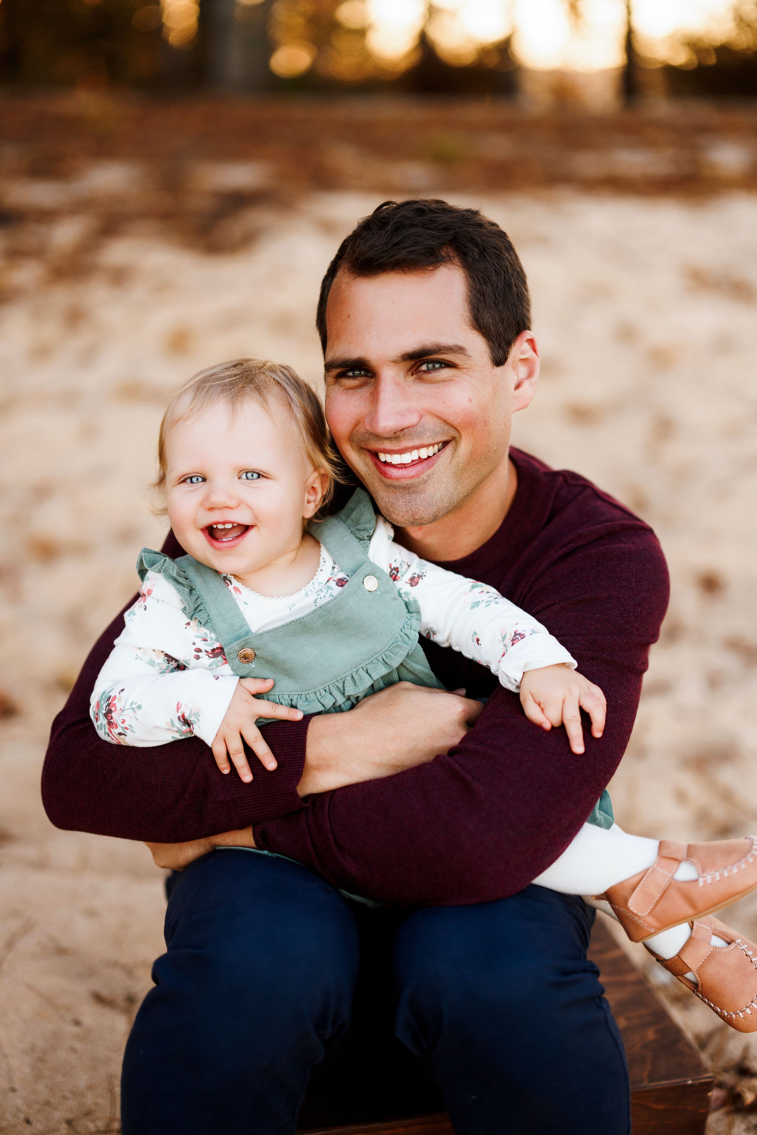 A heartwarming series of candid moments between a parent and child sharing laughter and embraces at sunset.