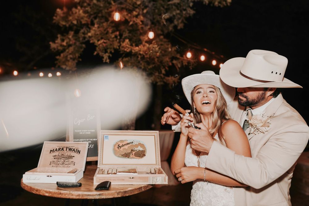 Candid cigar bar photos after the wedding