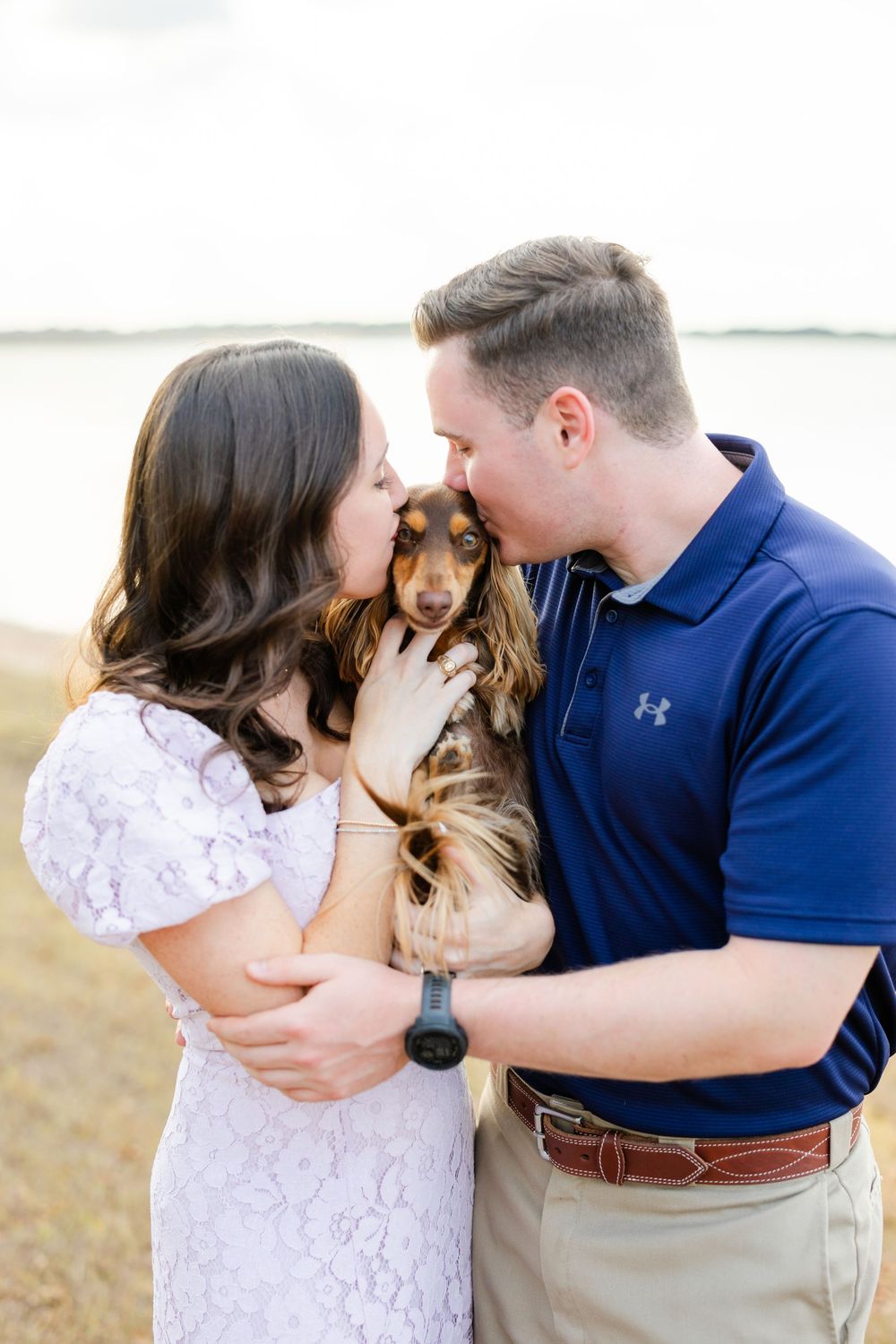 Romantic photo collage of a couple in casual attire sharing tender embraces and kisses outdoors.