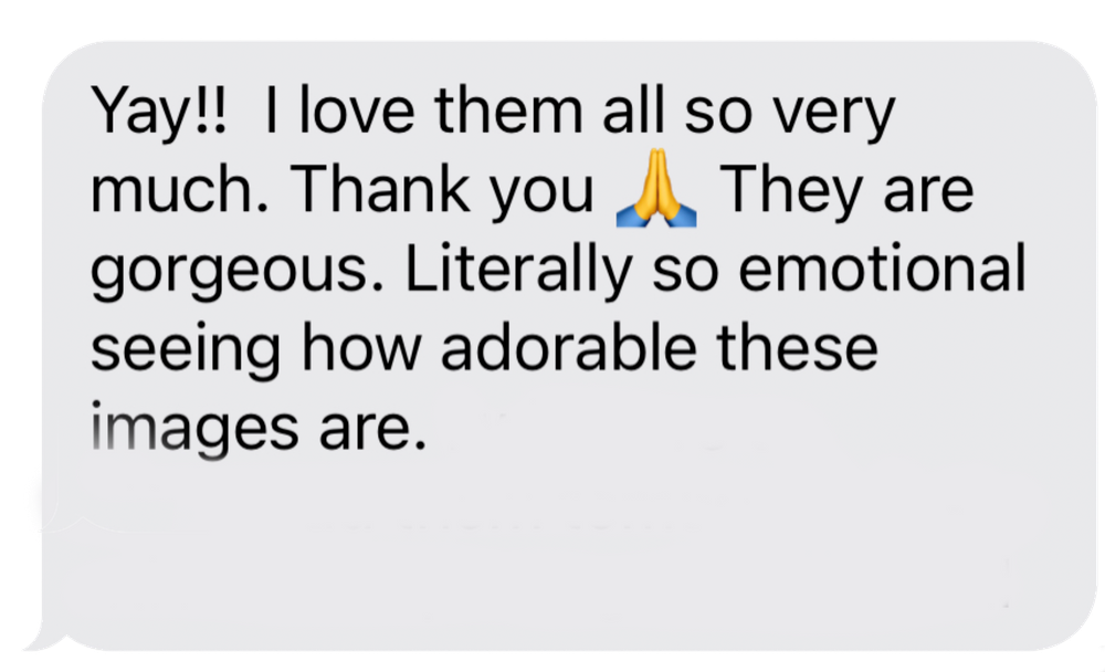 Yay!! I love them all so very much. Thank you. They are gorgeous. Literally so emotional seeing how adorable these images are.