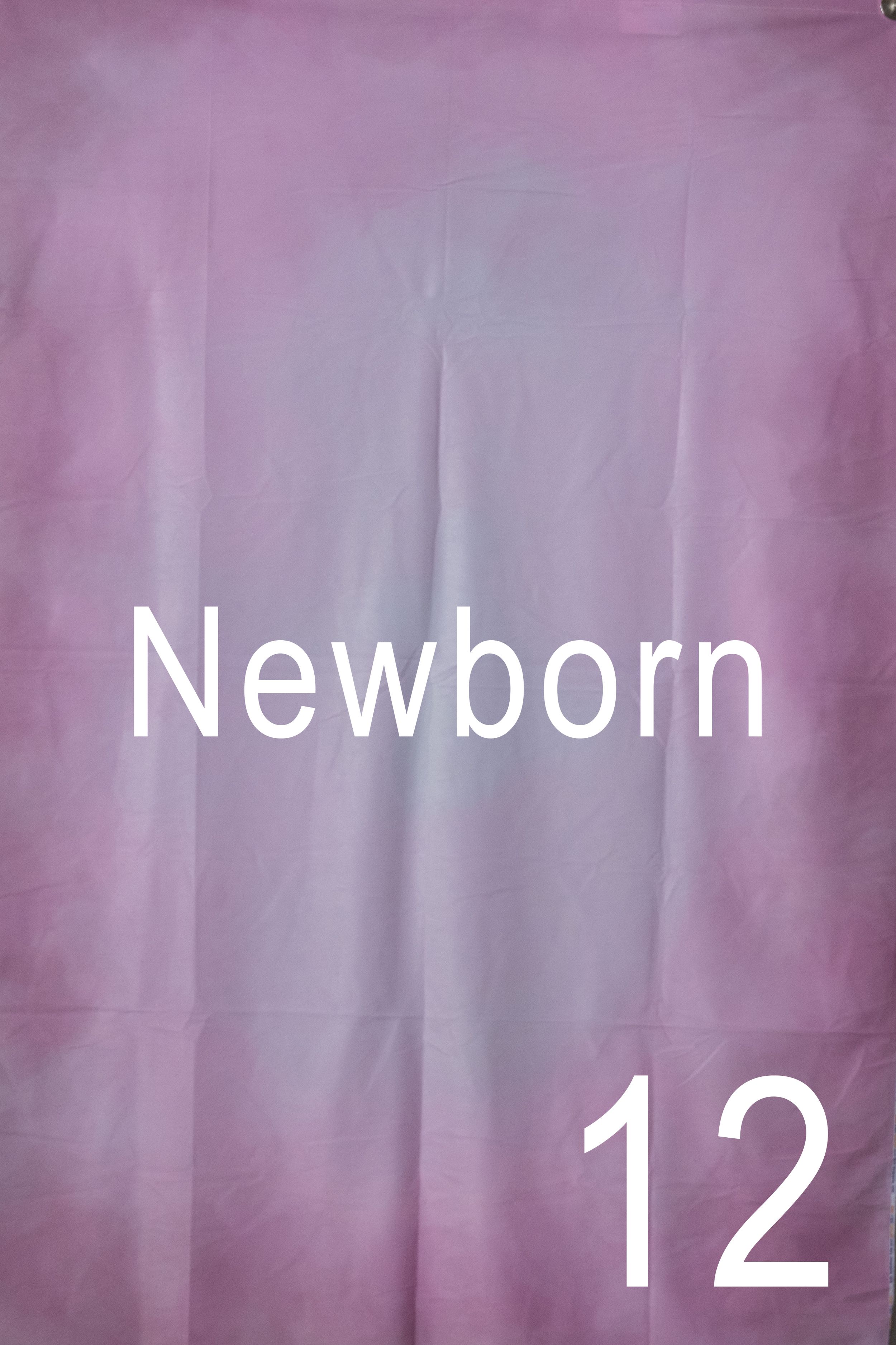 A soft pink and purple gradient background with white text reading 'Newborn 12'.