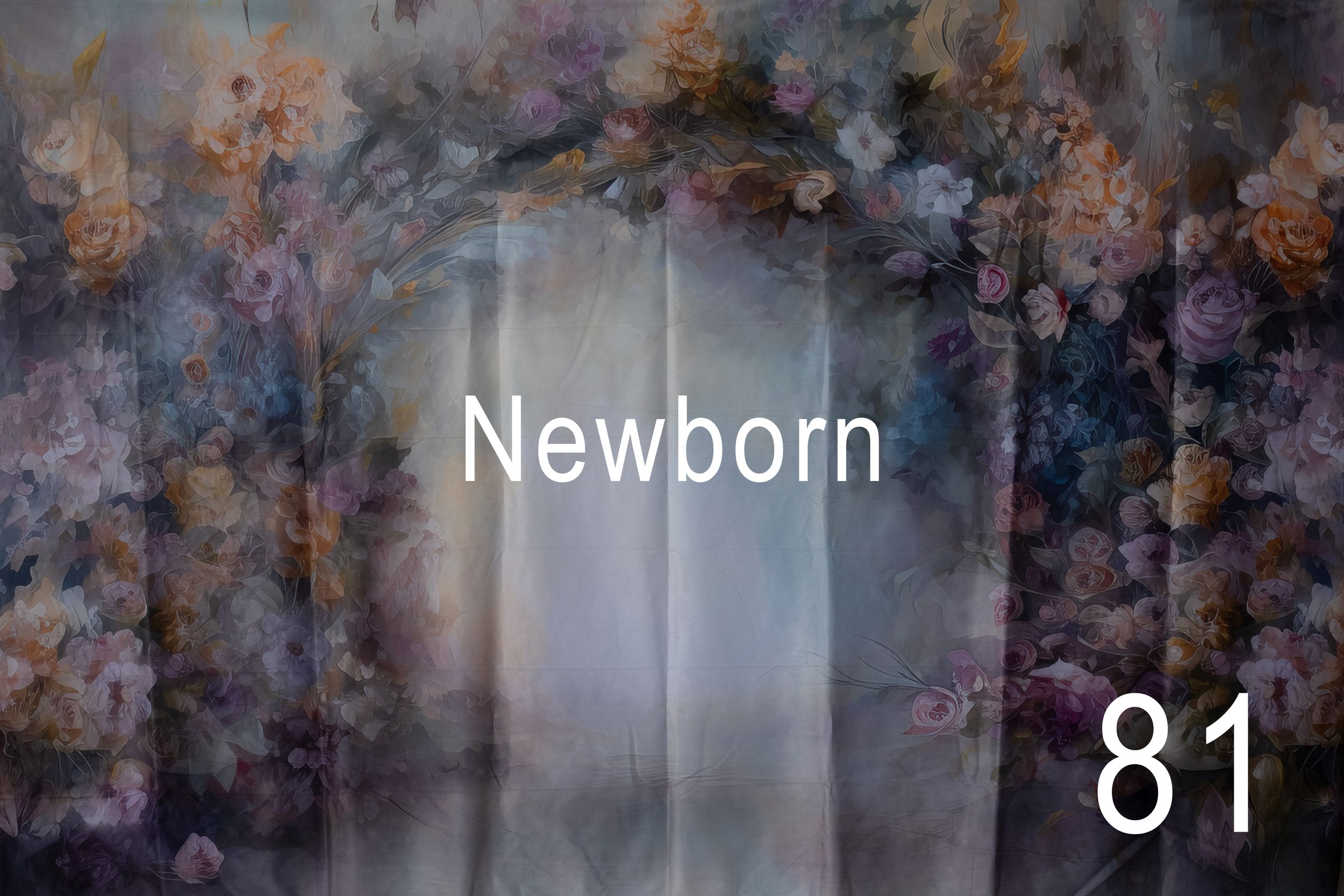 A collection of artistic floral photographs arranged in a grid pattern with text overlay showing numbers and 'Newborn'.